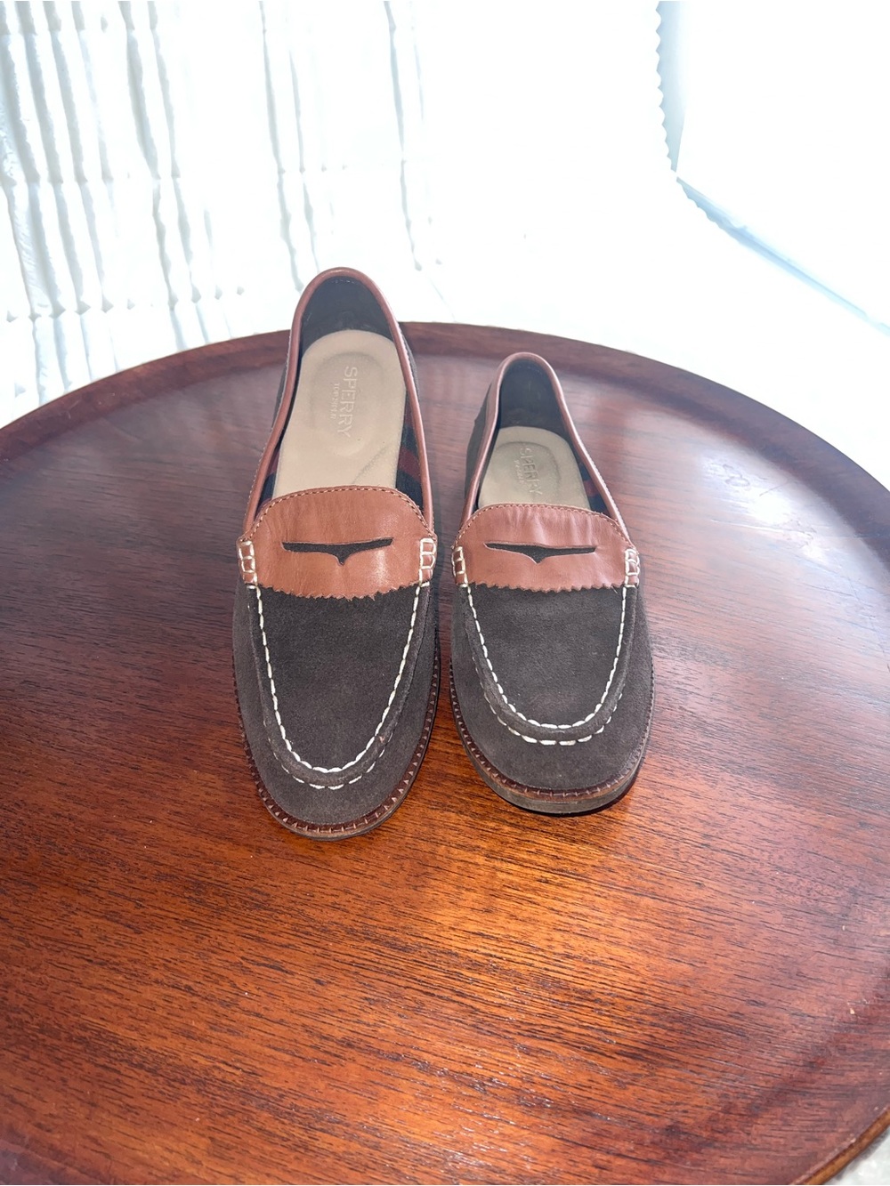 Sperry Brown Suede with Tan Leather Penny Loafers - Picture 8 of 8